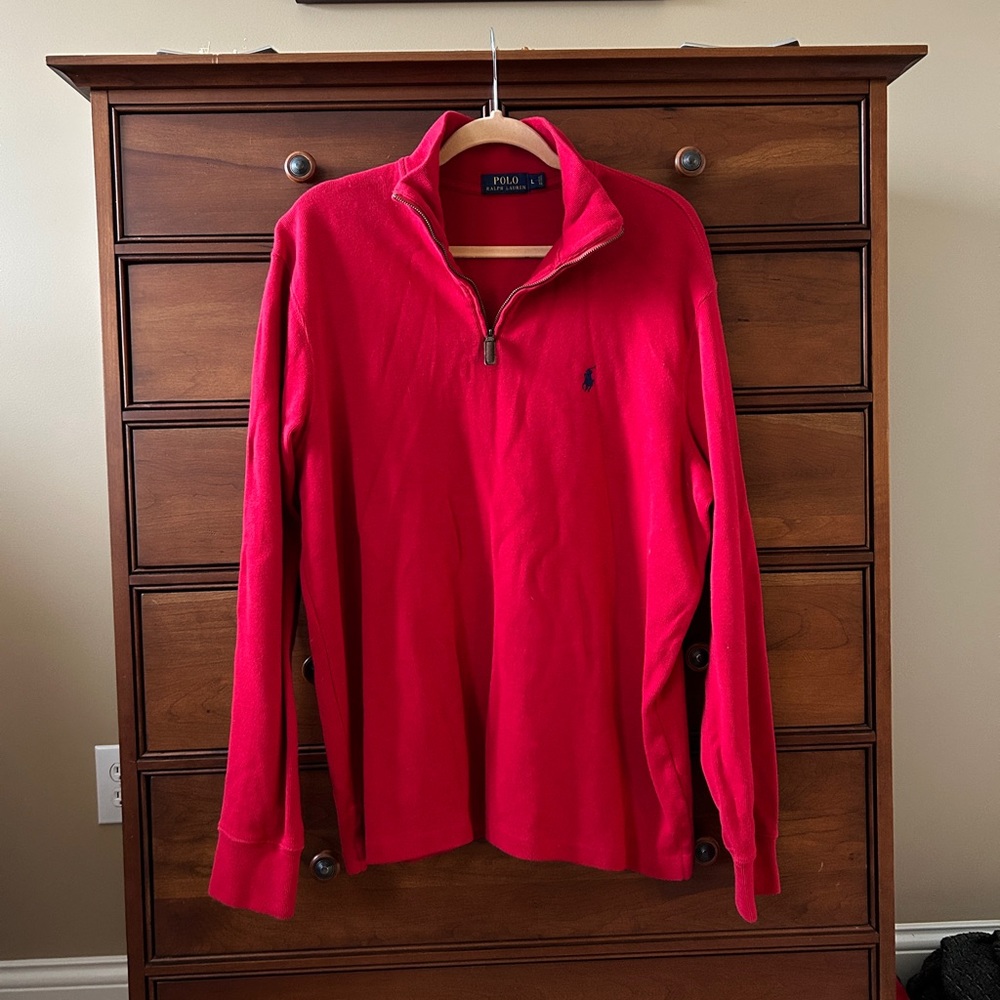 Like-new condition red Ralph Lauren quarter zip (L)